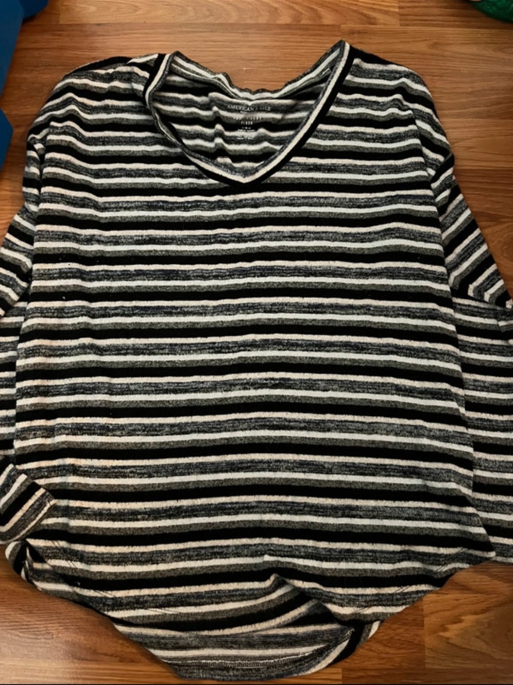 American Eagle Outfitters Black & White Striped V-Neck Long Sleeve Top